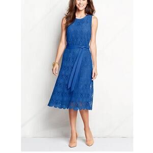 Lands' End Eyelet Lace Dress Sleeveless Knee-Length Defined Waist Blue Size 6